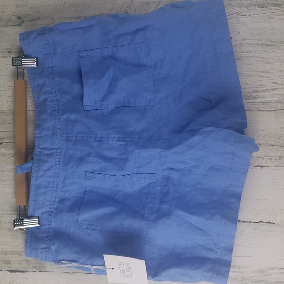 Sigrid Olsen 100% linen cornflower blue shorts pockets drawstring Size 14 - Picture 2 of 6